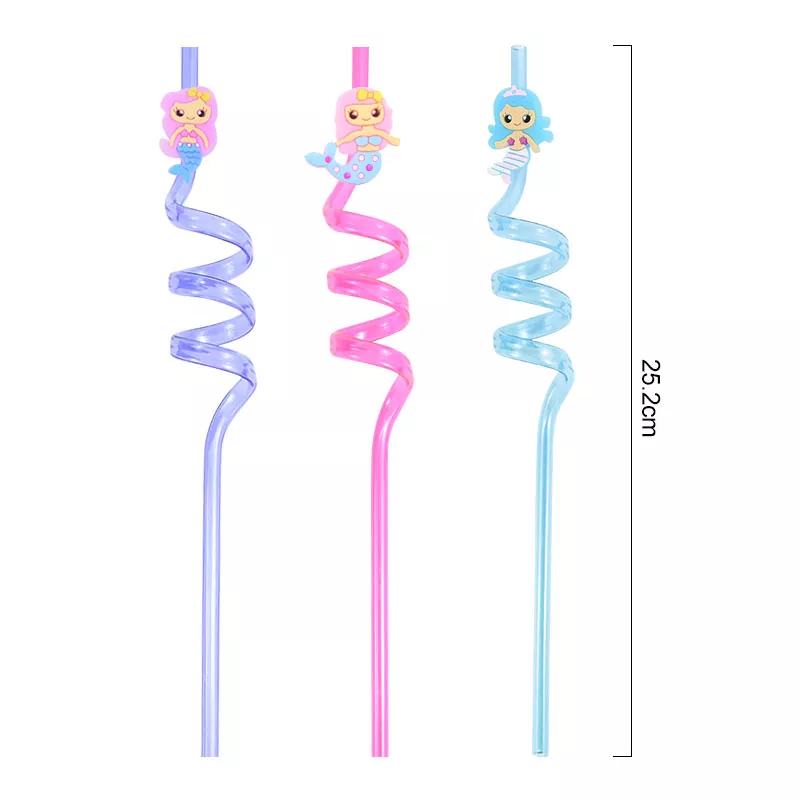 4/8pcs Reusable Unicorn Mermaid Flamingo Straw Smoothie Animal Drinking Straws Mermaid Theme Dinosaur Kids Fruit Party Supplies