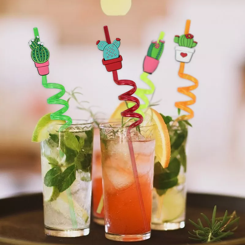 4/8pcs Reusable Unicorn Mermaid Flamingo Straw Smoothie Animal Drinking Straws Mermaid Theme Dinosaur Kids Fruit Party Supplies