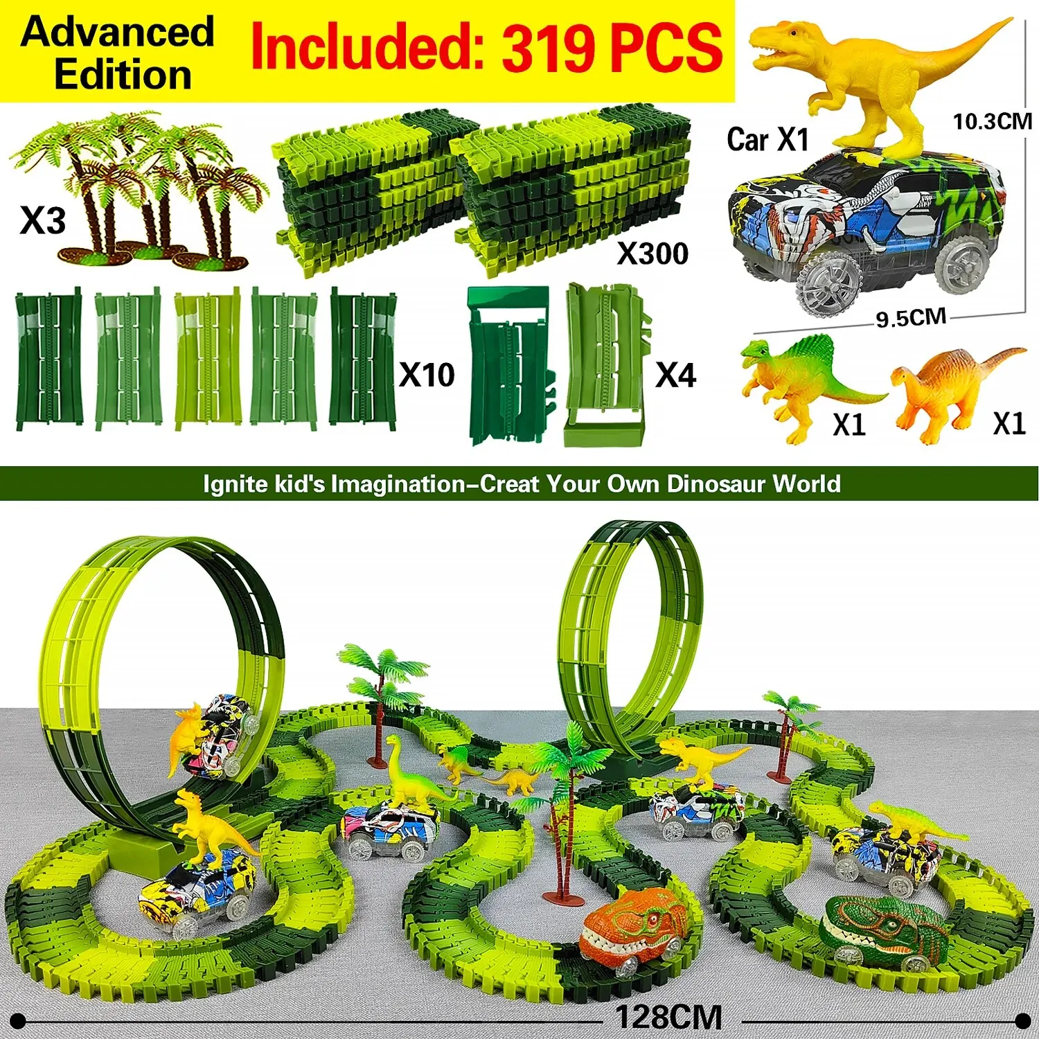 Magic Climbing Electric Dinosaur Car Track Railway Toy Car Set Bend Flexible Race Track Flash Light Car High Quality Toy For Kid