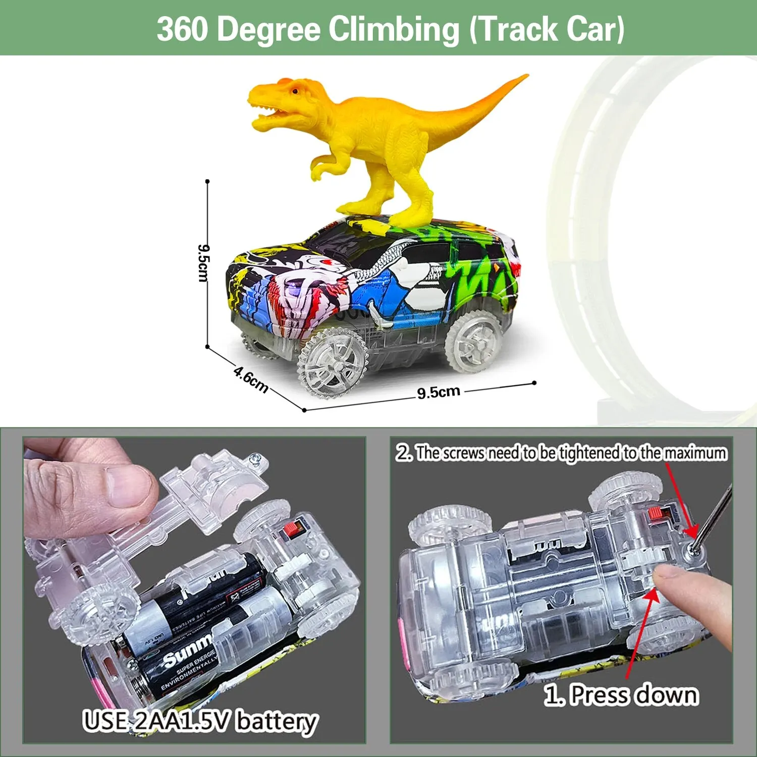 Magic Climbing Electric Dinosaur Car Track Railway Toy Car Set Bend Flexible Race Track Flash Light Car High Quality Toy For Kid