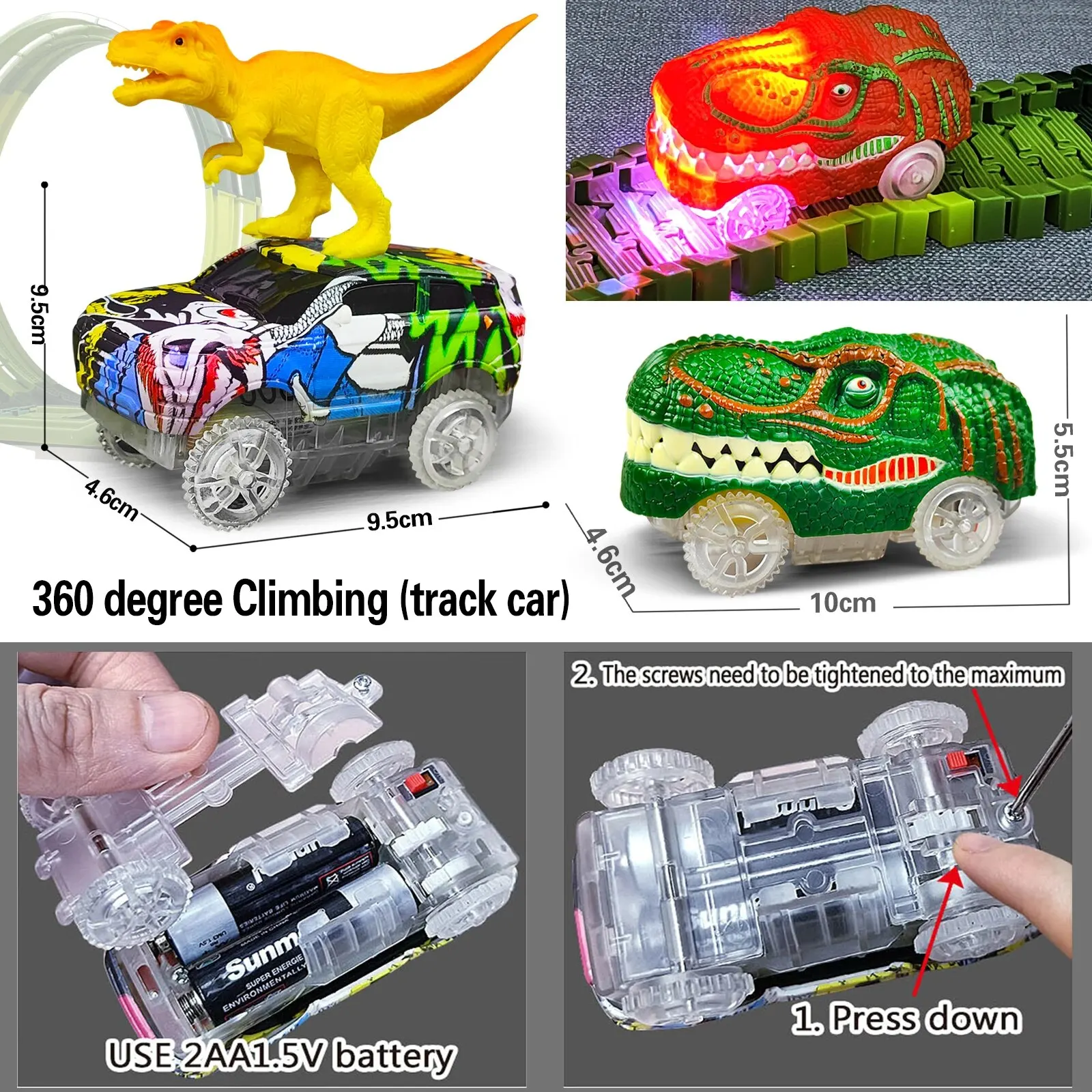 Magic Climbing Electric Dinosaur Car Track Railway Toy Car Set Bend Flexible Race Track Flash Light Car High Quality Toy For Kids