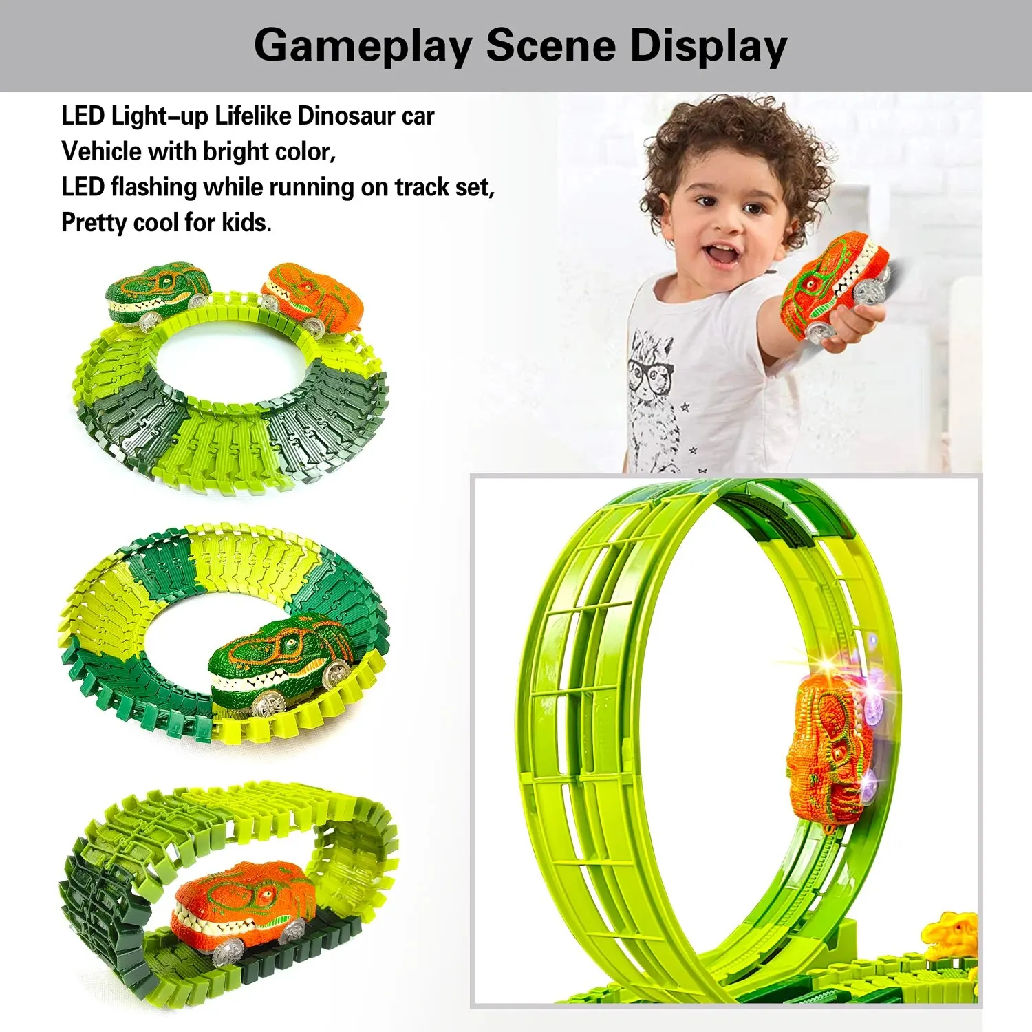 Magic Climbing Electric Dinosaur Car Track Railway Toy Car Set Bend Flexible Race Track Flash Light Car High Quality Toy For Kids